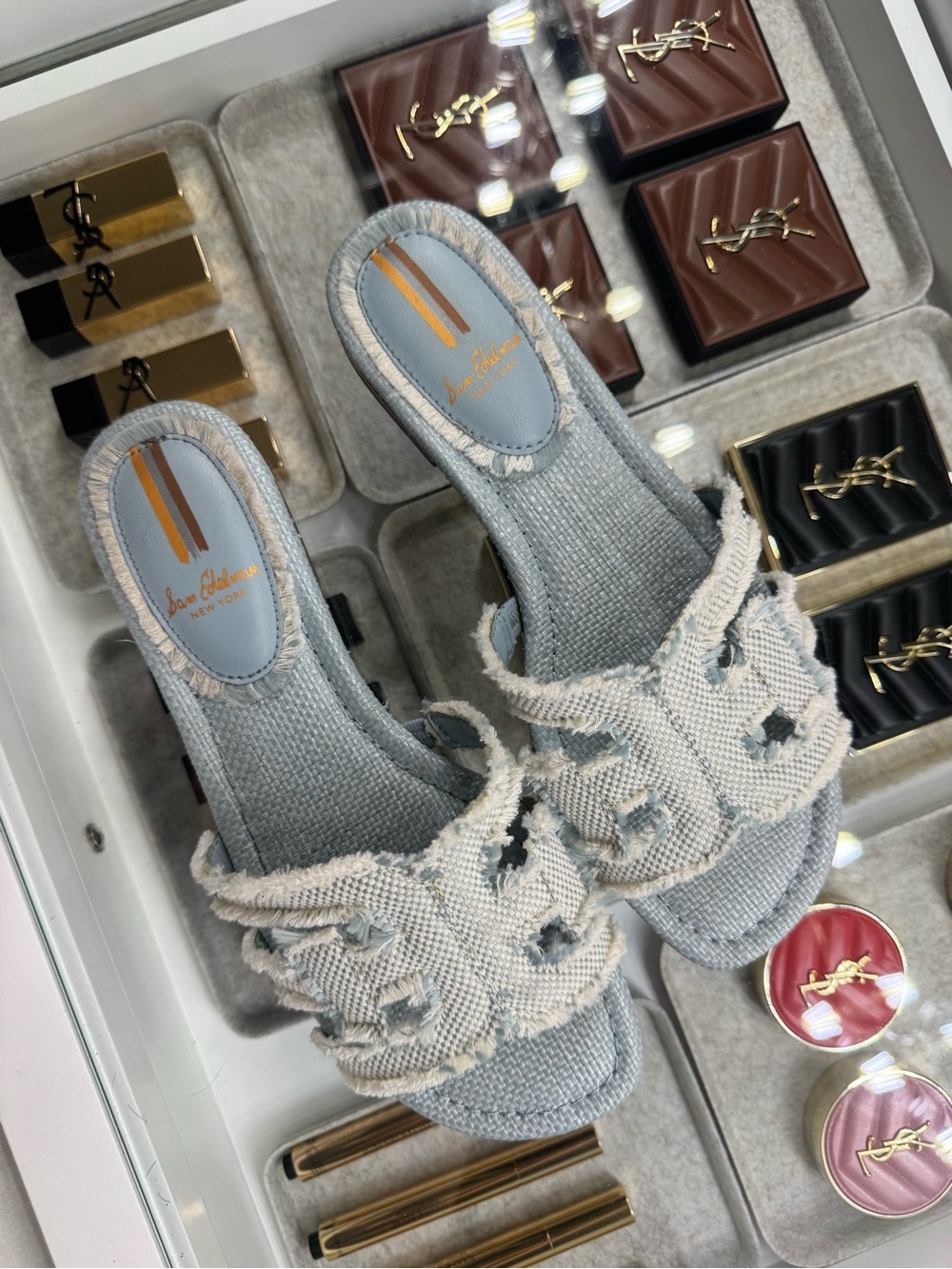 Sam Edelman Light Gray Woven Slide Sandals